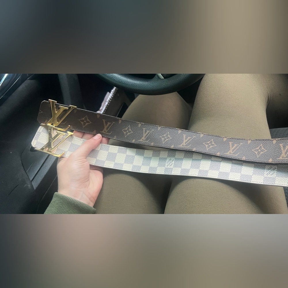 Louis Vuitton Belts. One checkered white and one brown with gold lettering. - Picture 1 of 5